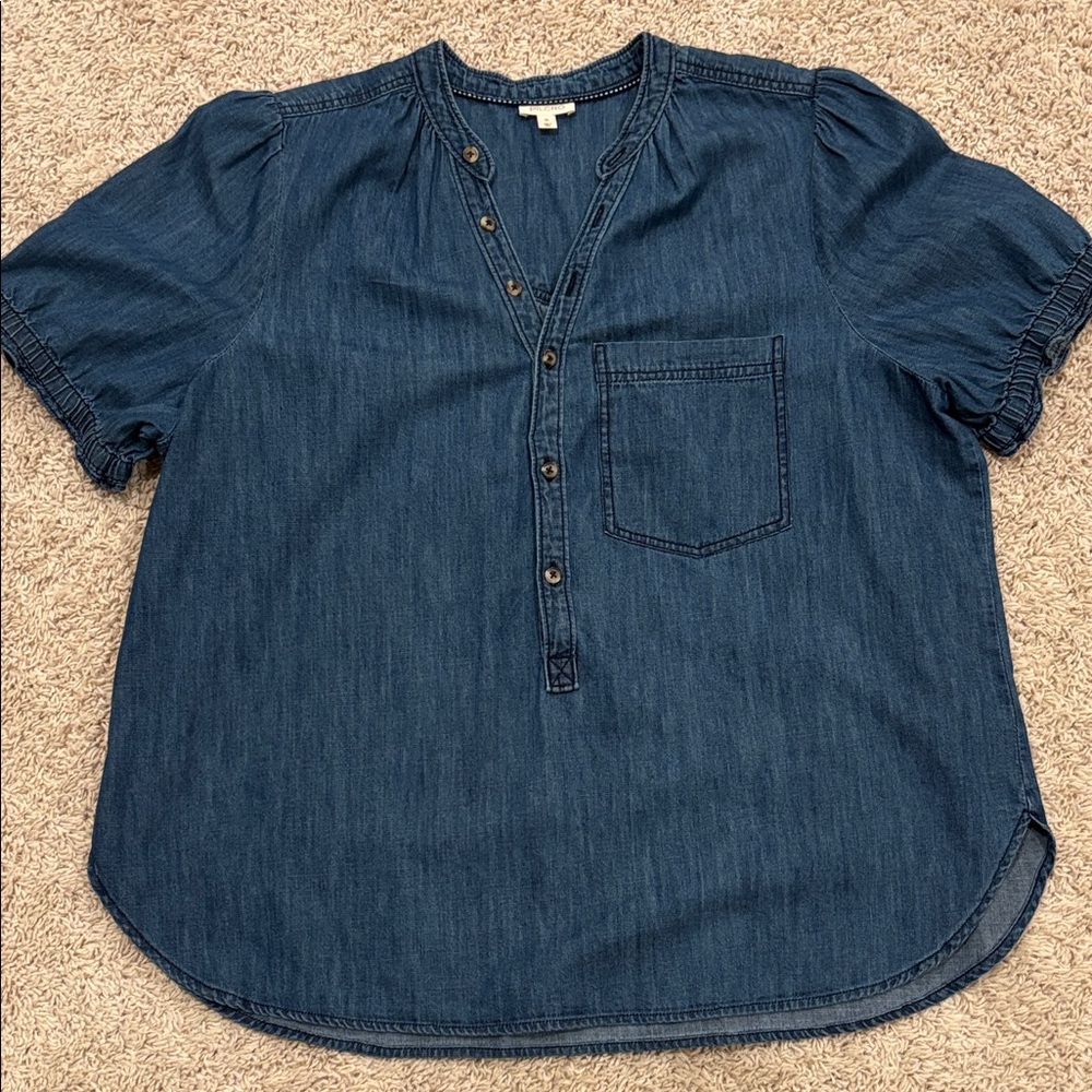 PILCRO The Aly Denim Puff Sleeve Blouse